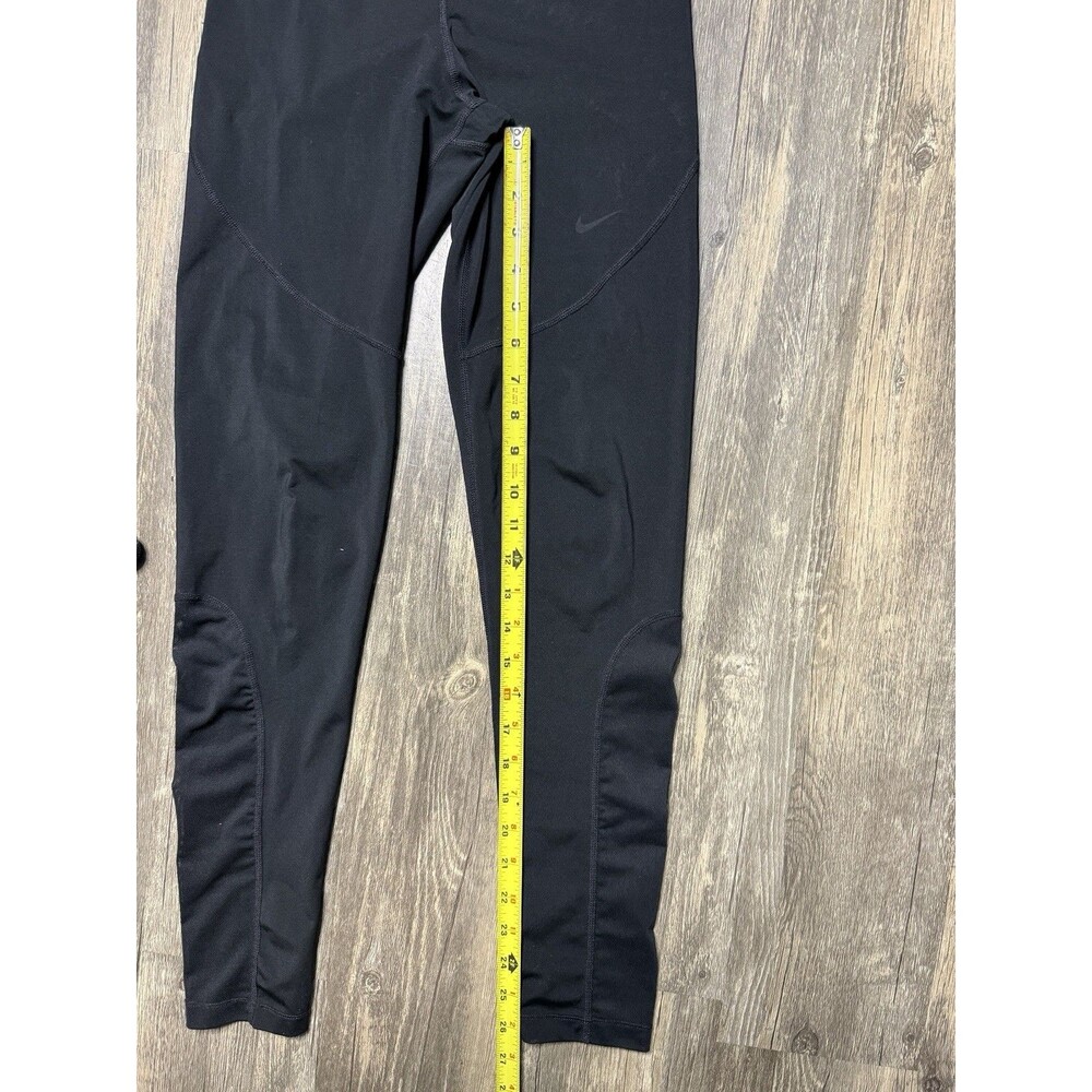 Nike Leggings Womens Medium Black Pro Dri Fit Mid Rise Mesh Paneled Logo Running - Picture 4 of 5